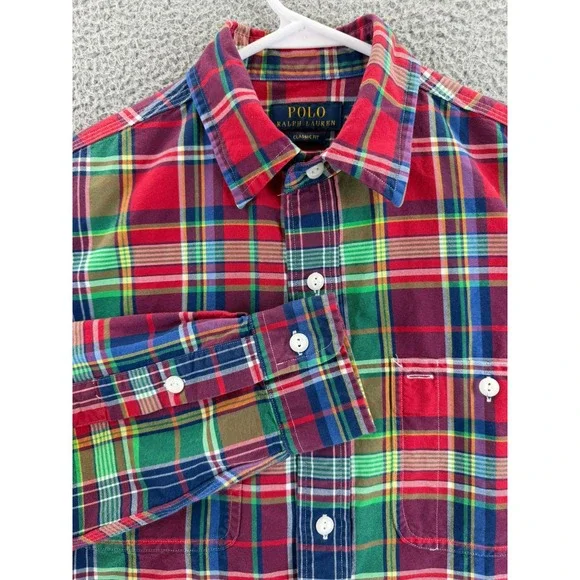 Polo Ralph Lauren Classic Fit Madras Plaid Button Down Shirt Multi Color Mens M