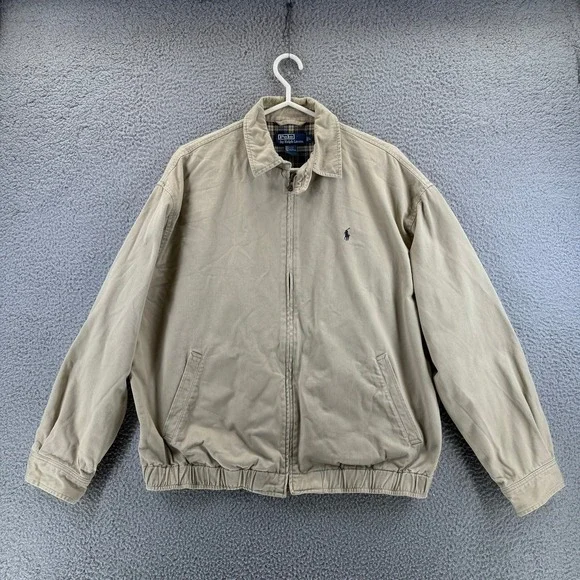 Vintage Polo Ralph Lauren Bi Swing Harrington Jacket Tan Beige Plaid Lined Men L