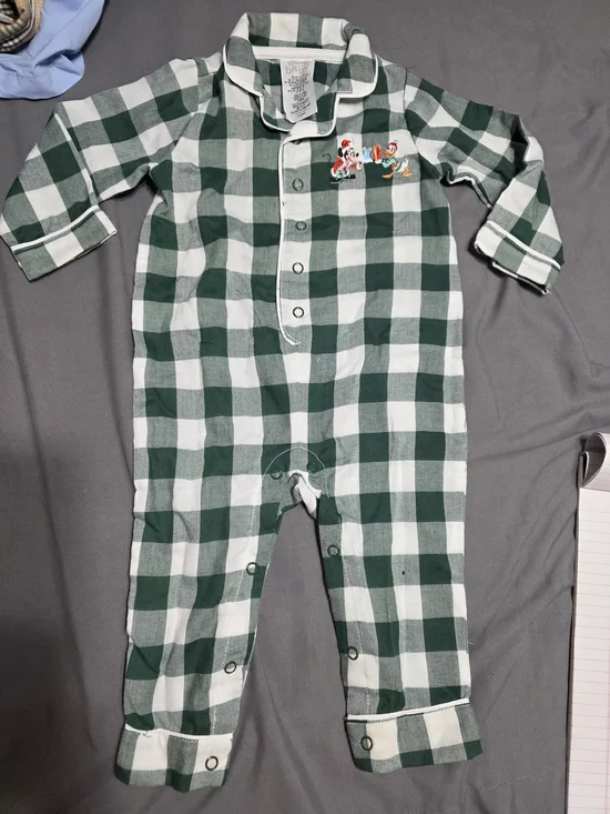 Disney Green & White Buffalo Check Pajama One-Piece with Character Patch