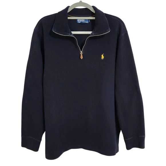 Polo Ralph Lauren 1/4 Zip‎ Pullover Mens XL Navy Blue Ribbed Cotton Sweatshirt
