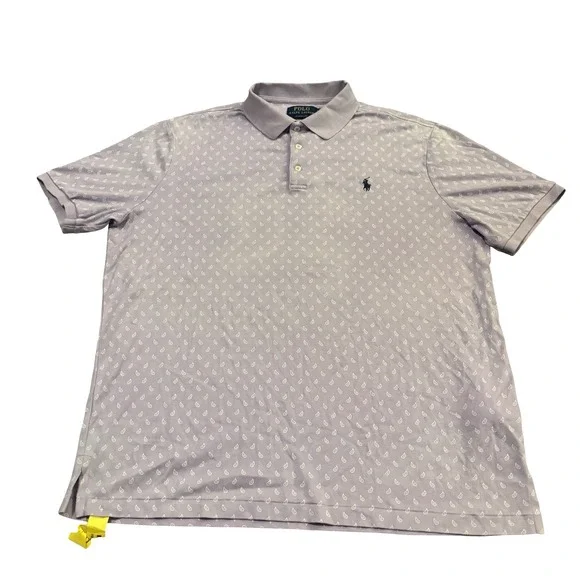 Polo Ralph Lauren Mens Classic Fit Lavender‎ Paisley Cotton Polo Shirt Large