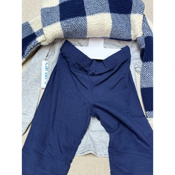 Carter's 3 Piece Pants Shirt Jacket Set Gray Navy Plaid 5T Boys