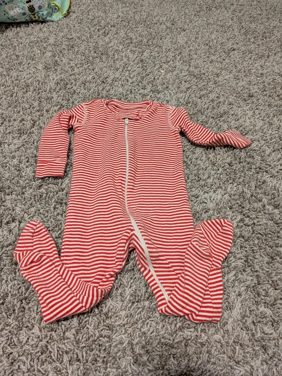 Primary Red & White Striped Footed Zippered Pajama One-Piece
