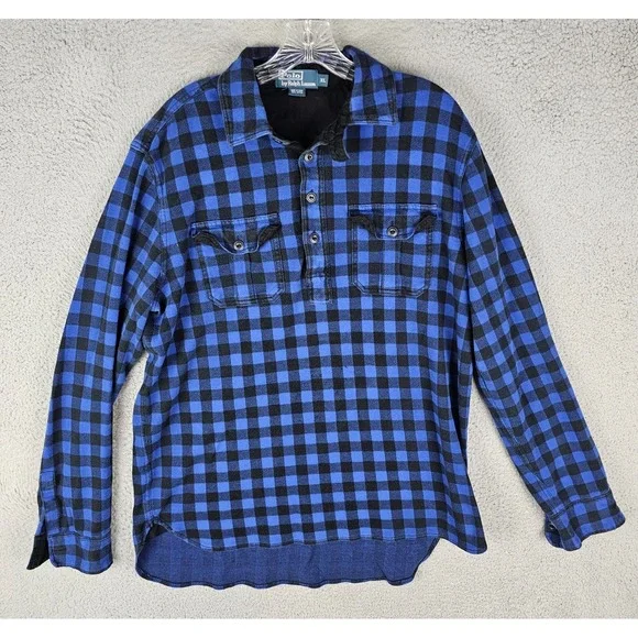 Polo Ralph Lauren Rugby Flannel Shirt Men's XL Plaid Long Sleeve Half‎ Button-Up