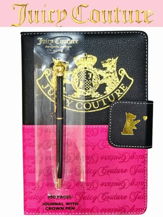 Juicy Couture Home Script Logo Scottie Dog Embossed Journal w/Crown Pen