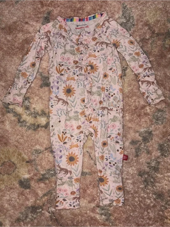 Magnetic Me Pink Floral Woodland Print Baby Pajamas