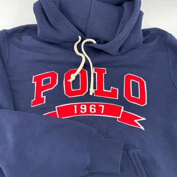 Polo Ralph Lauren Mens Navy Blue 1967 Graphic Pullover Hoodie Sweatshirt Small