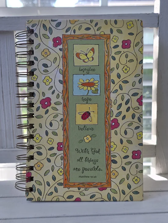 DaySpring Floral Spiral Journal with Butterfly & Ladybug Motifs - Yellow