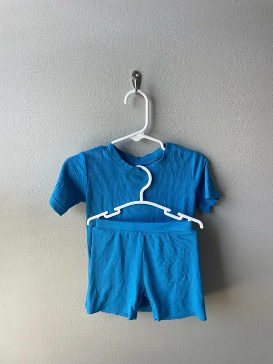 Fletch Bamboo Blue Ribbed Bamboo Pajama Set - Short Sleeve Top and Shorts