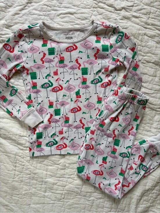 Janie and Jack Christmas Flamingo Print Long Sleeve Pajama Set