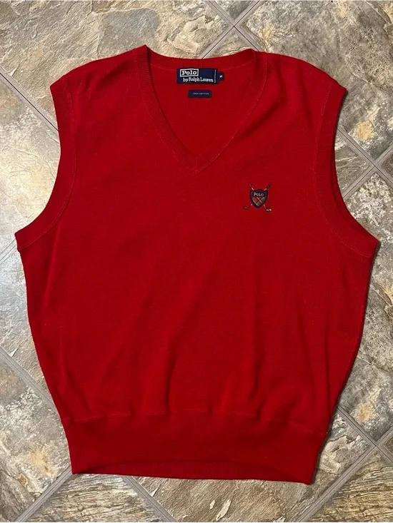 Polo Ralph Lauren Mens Red Sweater Vest Golf Sleeveless Size Medium