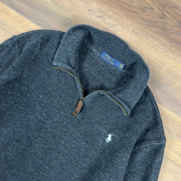Polo Ralph Lauren‎ Mens Large Charcoal Gray Heather Quarter Zip Pullover Sweater