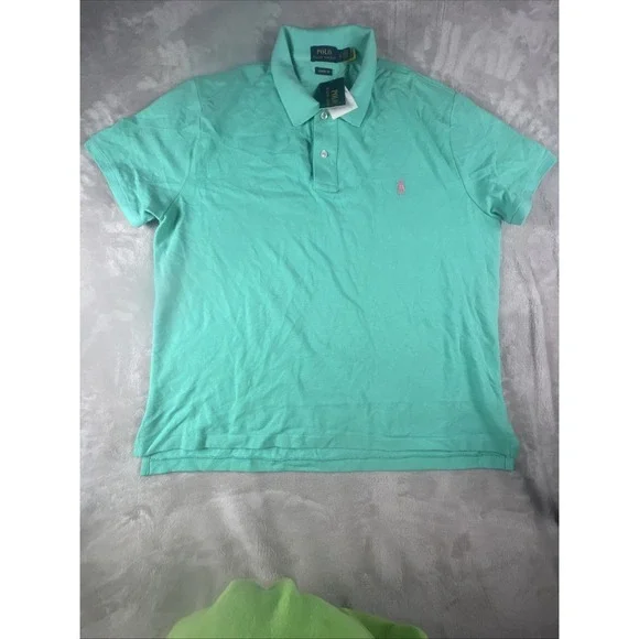 Polo Ralph Lauren Green Custom Slim Fit Pink Pony Polo Shirt Men's Size XL NWT