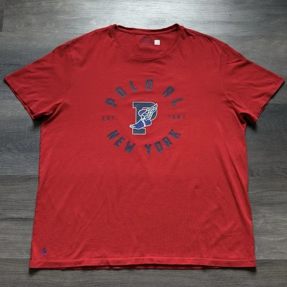 Polo Ralph Lauren P-Wing RL New York Mens XL T-Shirt Red Retro Stadium Style