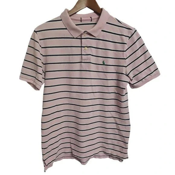 Ralph Lauren Pink Striped Polo Shirt Classic Preppy Style‎ Short Sleeve S