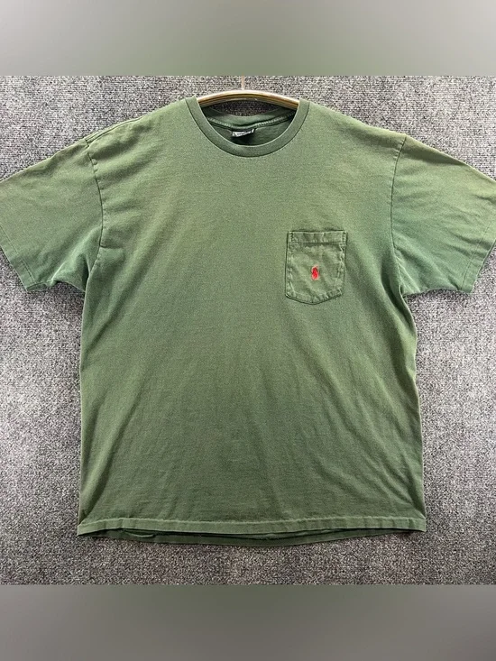 Vtg Polo Ralph Lauren Shirt Mens Large Green Pocket Single Stitch 90s USA Made