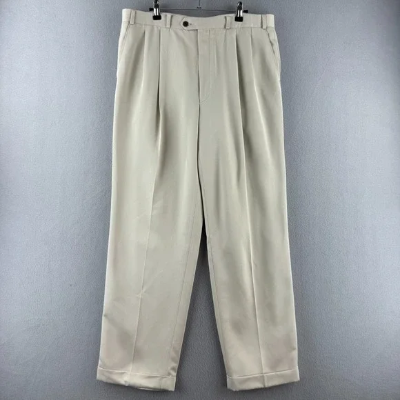 Vintage Polo Ralph Lauren Pants Mens Fits 35x31 Cream Rayon Blend Pleated Baggy