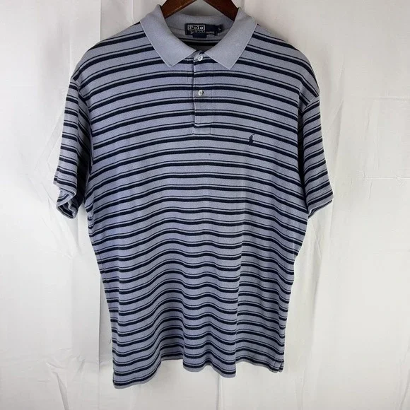 Polo by Ralph Lauren Polo Shirt‎ Mens Large Blue Striped Short Sleeve Pony Logo