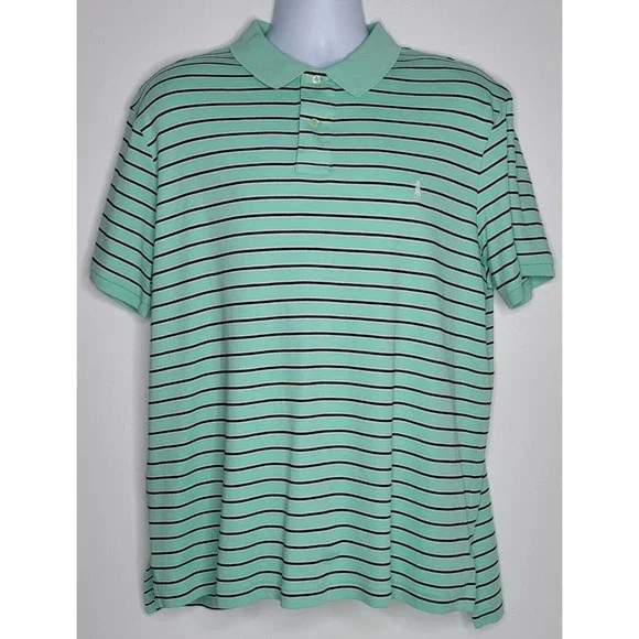 Ralph‎ Lauren Polo Golf Shirt Mens Size XXL 2XL Blue Green Striped Short Sleeve