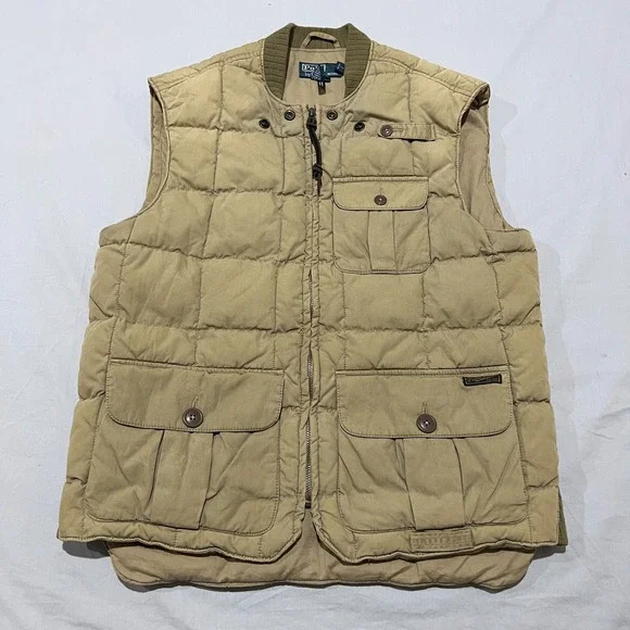 Vintage Polo Ralph Lauren Mens Khaki Quilted Body Warmer Gilet Puffer Vest Sz M