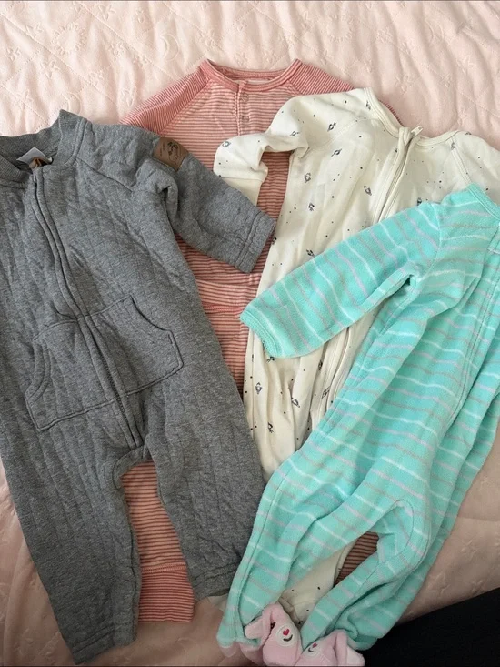 Baby Footed Sleepers Bundle - Gray, Pink, Cream, Mint