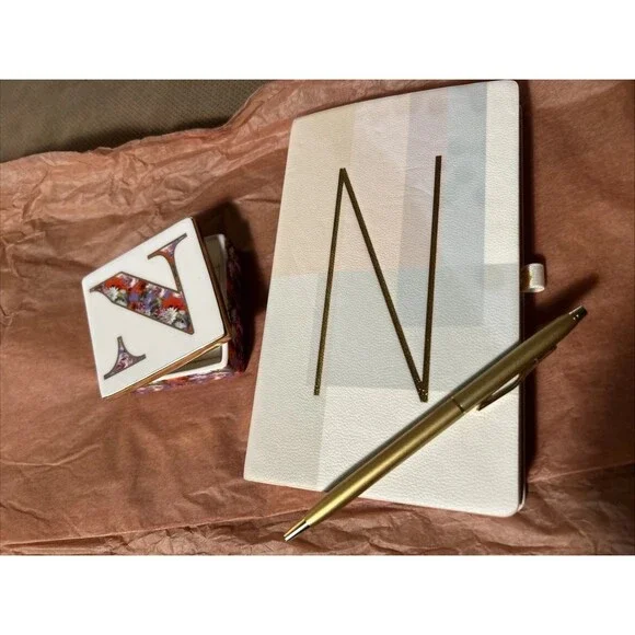 N Anthropologie Monogram Journal for N Names & Porcelain Trinket Box NEW Nancy