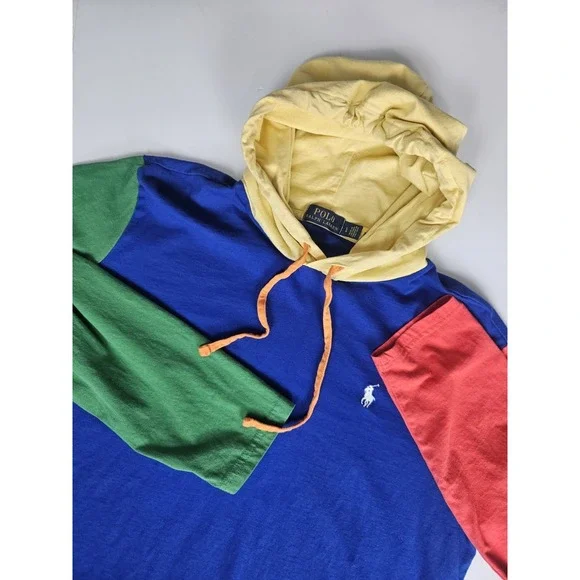 Polo Ralph Lauren Men's Long Sleeve Hooded Color Block Shirt Large
