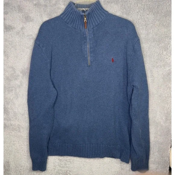 Polo Ralph Lauren Mens XL Blue Cotton Quarter Zip‎ Mock Neck Sweater Red Pony
