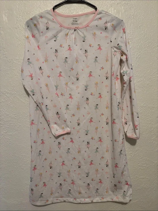 Carter's White Nightgown with Pink, Yellow and Blue Ballerina Print