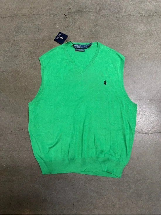 Vintage Y2K Polo Ralph Lauren The Pima Sweater Green Vest Men’s 2XL New W Tags