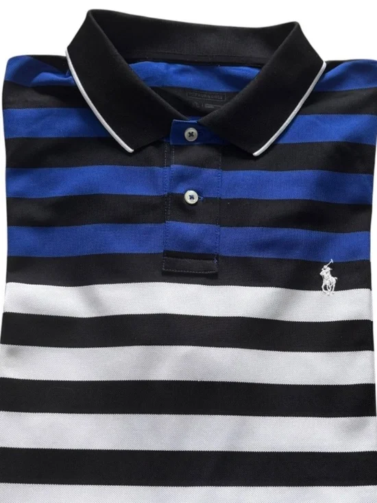 Polo Ralph Lauren Performance White Black Blue Stripe Polo Shirt XL Mens