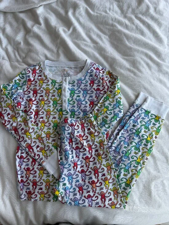 Girls Roller Rabbit Long Sleeve Monkey Print Pajama Set