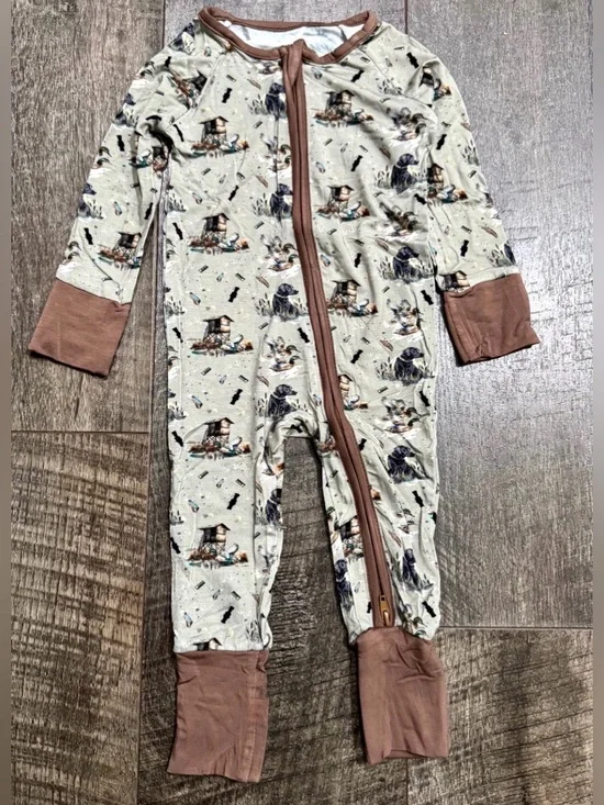 Bamboo Baby Boy Duck Hunt Print Zipper Sleeper Pjs 0-3m