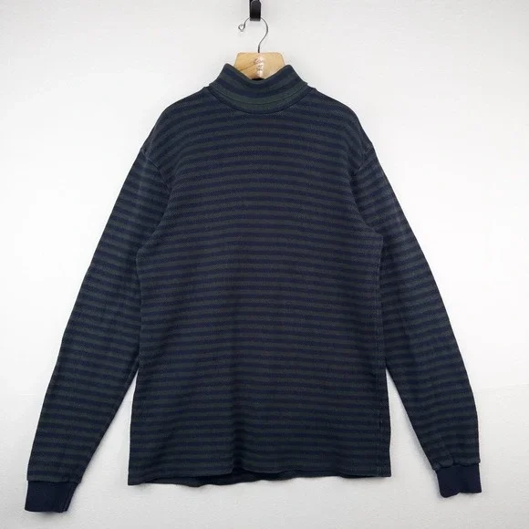 80's Vtg Polo Ralph Lauren Men's L Waffle Knit Stripe Turtleneck Made In USA