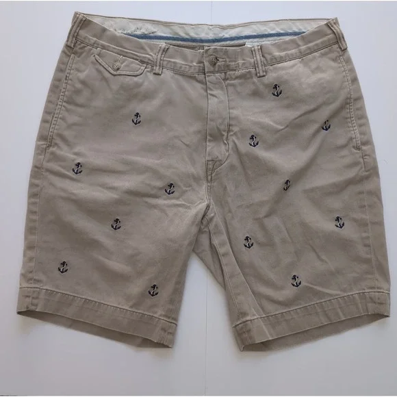 Polo Ralph Lauren Bedford Chino Shorts Mens 36 Classic Fit Khaki Anchors Preppy