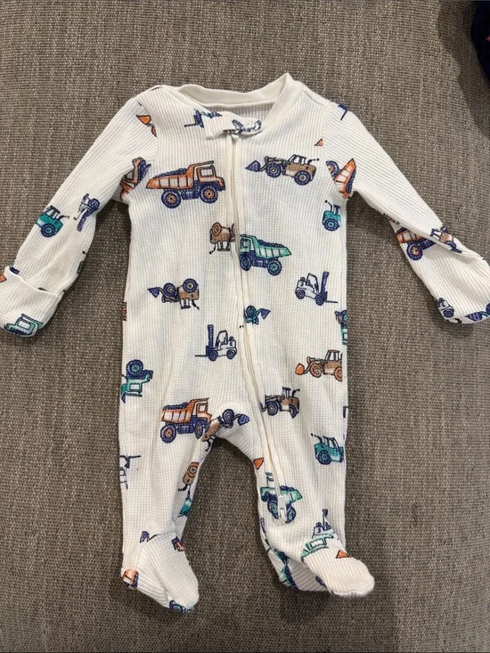 Carter's White Footed Pajamas with Orange, Blue & Green Construction Trucks