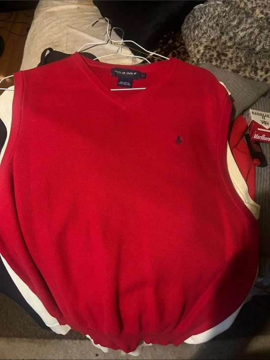 Polo by Ralph Lauren Red V-Neck Sweater Vest with Navy Pony