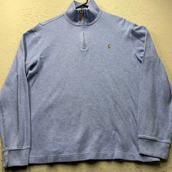 Polo Ralph Lauren Mens Large Light Blue Estate Rib Cotton Quarter Zip Pullover