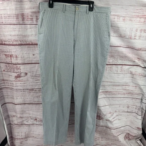 Polo Ralph Lauren Pants Mens 36x32 Seersucker Striped Blue White Cotton Chinos