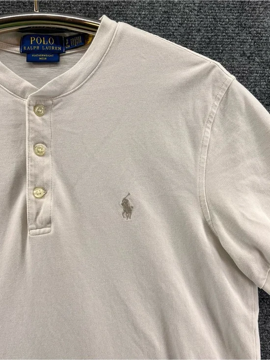 Polo Ralph Lauren Henley Shirt Mens Small Off White Featherweight Mesh Preppy
