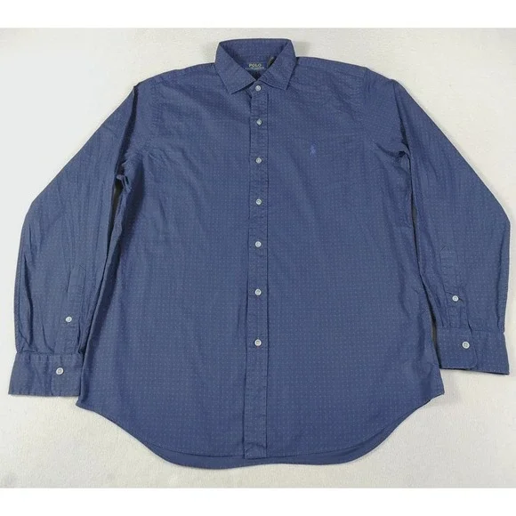 Polo Ralph Lauren Shirt Mens Large Blue Micro Print Button Down Business Casual