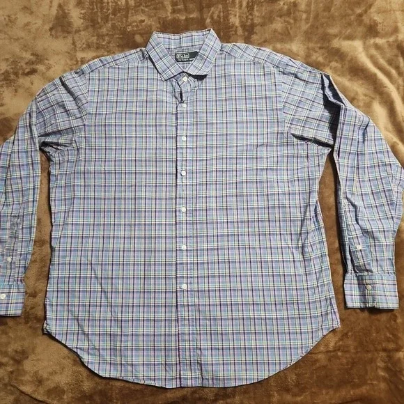 Polo Ralph Lauren Shirt Men's XL Blue Plaid Cotton Button Up