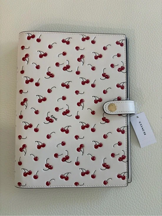 Coach White Leather Cherry Print notebook