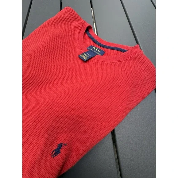 Polo Ralph Lauren Mens Red Waffle Knit Thermal T-Shirt S Short Sleeve Pony Logo