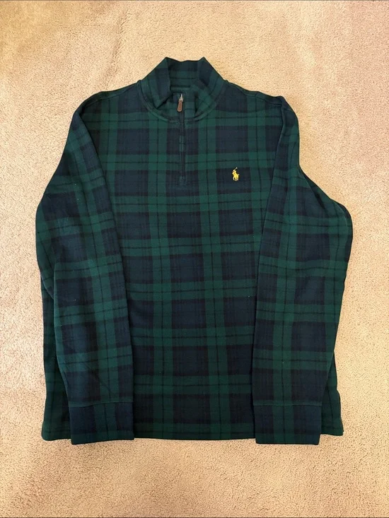 Polo by Ralph Lauren Green & Navy Plaid Quarter-Zip Pullover