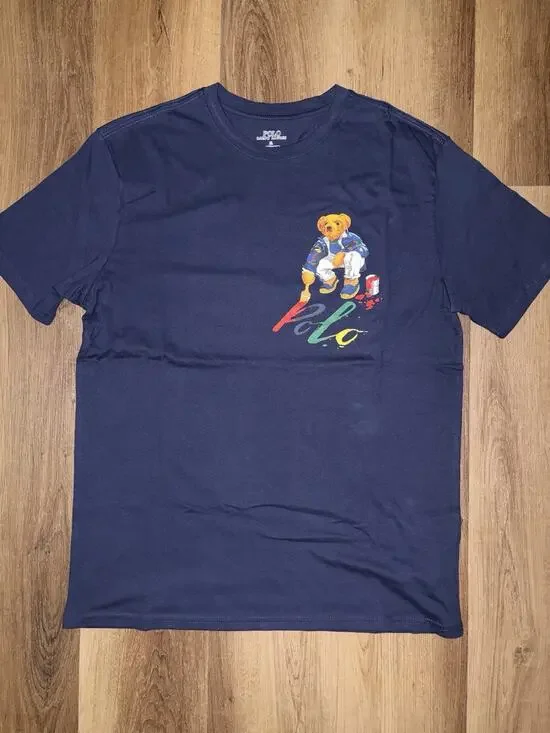 Polo Ralph Lauren Bear Shirt Mens XL Navy Blue Painter Paint Graphic Tee⁠
