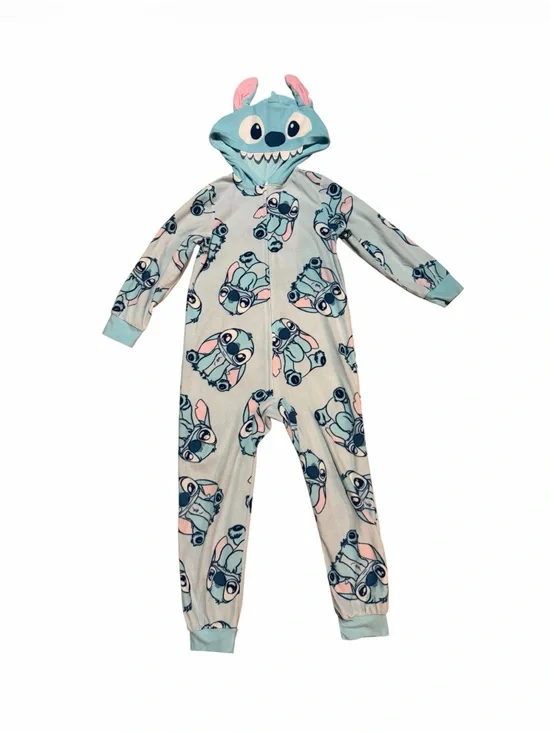Kids Stitch Light Blue Character Hooded One-Piece Footie Pajamas