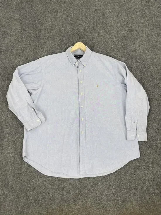 Polo Ralph Lauren Dress Shirt Mens 17.5 -34 Button Up Blue Solid Long Sleeve N53