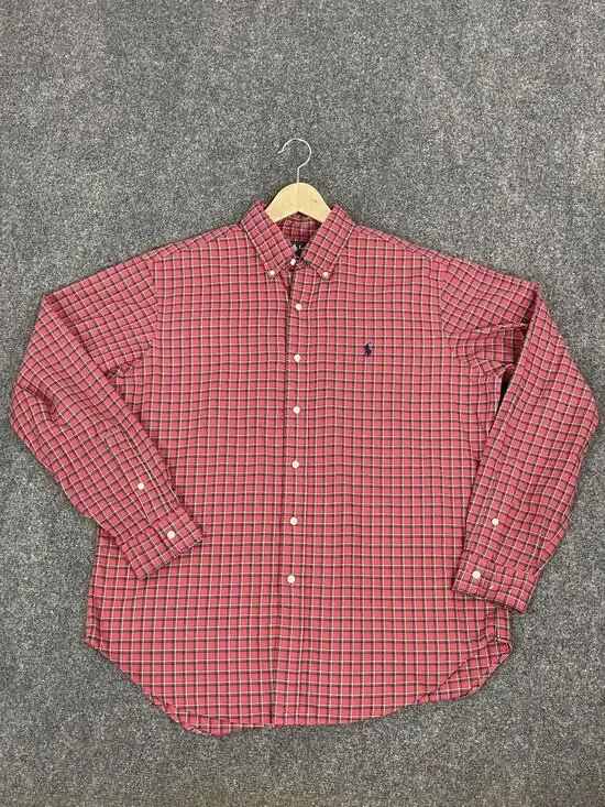 Polo Ralph Lauren Shirt Mens Large Check Plaid Button Up Red Long Sleeve N56