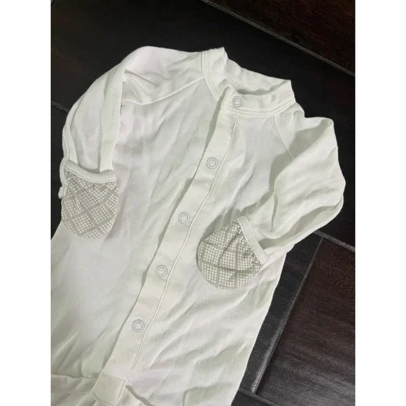 Goumi Kids White Organic Cotton Bamboo Sleep Gown Mitten Cuffs 0-3M Sleeper
